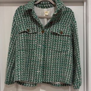 Maeve Green and White Tweed Collared Jacket